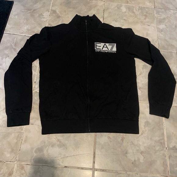 EA7 Emporio Armani Full Zip Front Fleece Black Sweatshirt Jacket L